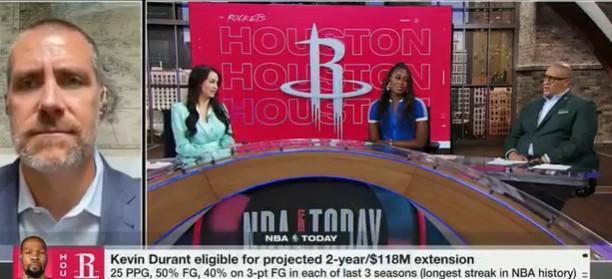 记者:火箭推迟杜兰特续约不明智,勇士续约失败就是前车之鉴